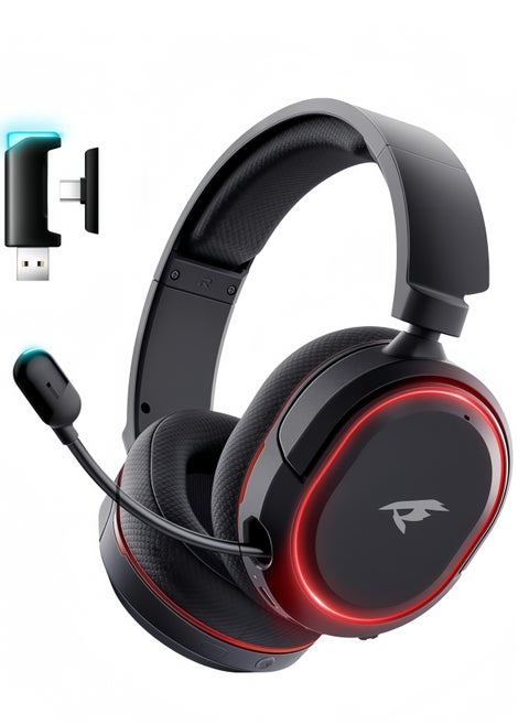 سماعه قيمنق 2.4G سماعة رأس لاسلكية للألعاب، صوت محيطي 7.1، سماعات رأس USB للألعاب 2.4 جيجا هرتز، ميكروفون بخاصية إلغاء الضوضاء ENC، سماعة بلوتوث للكمبيوتر الشخصي PS5 PS4 Mac يُحوّل