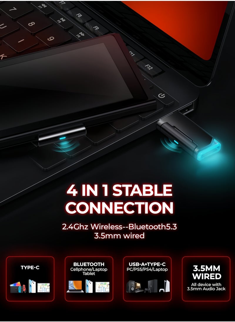 سماعه قيمنق 2.4G سماعة رأس لاسلكية للألعاب، صوت محيطي 7.1، سماعات رأس USB للألعاب 2.4 جيجا هرتز، ميكروفون بخاصية إلغاء الضوضاء ENC، سماعة بلوتوث للكمبيوتر الشخصي PS5 PS4 Mac يُحوّل