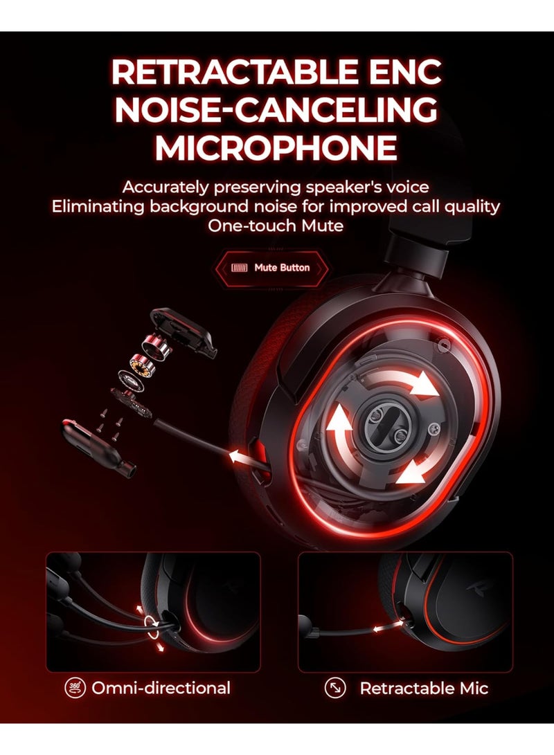 Picun G2 2.4G Wireless Gaming Headset, 7.1 Surround Sound,2.4GHz USB Gaming Headphones Bluetooth ENC Noise Canceling Mic, Bluetooth Headset for PC PS5 PS4 Mac Switch - Image 4