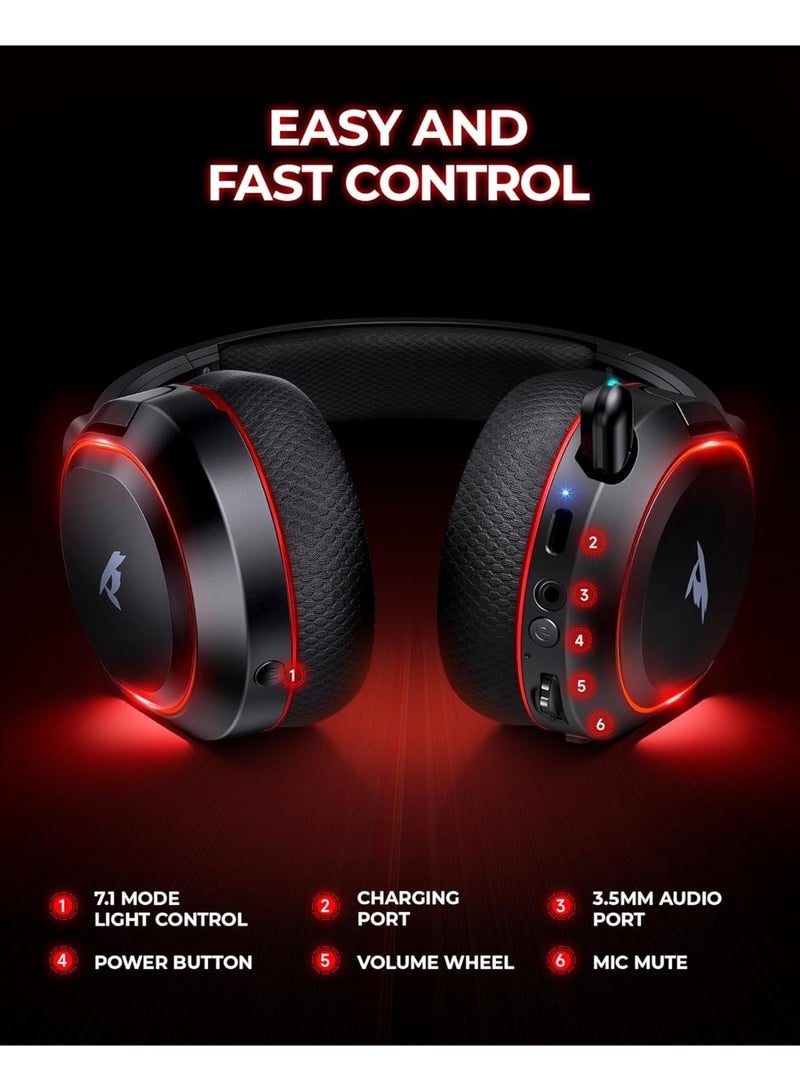 Picun G2 2.4G Wireless Gaming Headset, 7.1 Surround Sound,2.4GHz USB Gaming Headphones Bluetooth ENC Noise Canceling Mic, Bluetooth Headset for PC PS5 PS4 Mac Switch - Image 5