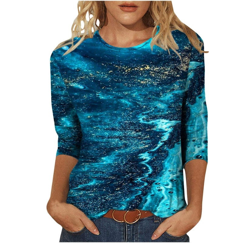 Women'S 3D Printed Crewneck 7-Sleeve T-Shirt - Image 1