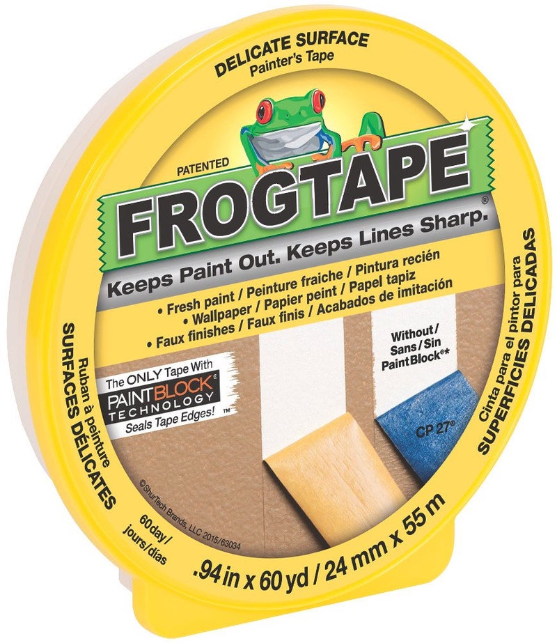 FROGTAPE CF 160 MultiUse Painters Tape with PAINTBLOCK for Delicate Surfaces 24mm x 55m Yellow 1 Roll 105550 - Image 1