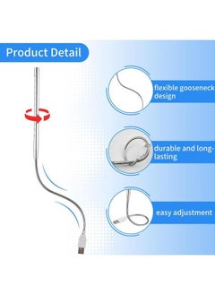 Generic Mini Desk Reading USB LED Light Silver，with Long Gooseneck Flexible Stick Laptop Light for Reading Book and Striking Keyboard (No Touch Switch)  - Image 3