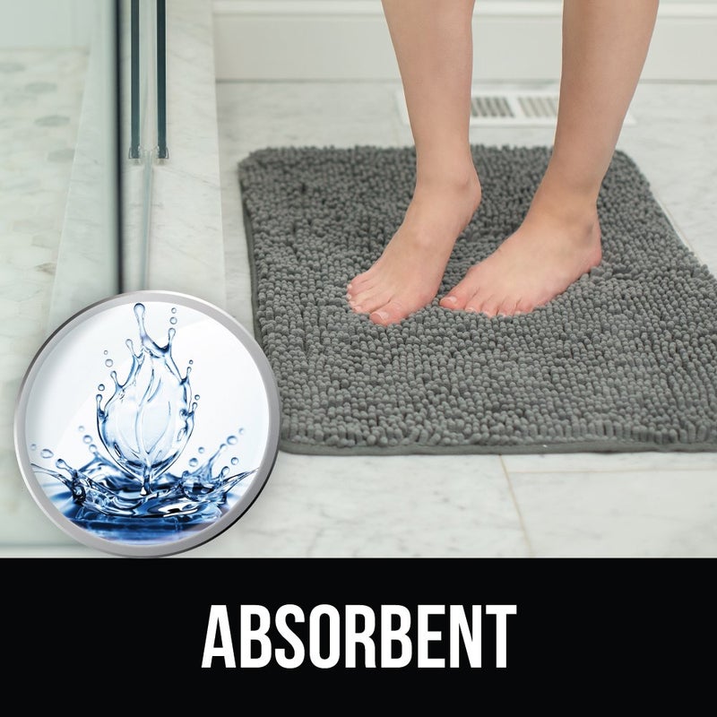 KANGAROO Bathroom Rugs  Chenille Soft Absorbent Bath Rug  Shaggy Shower Mat  Quick Dry Machine Wash Bathmat  Plush Carpet Mats for Tub  Bathtub and Bath Room Home Decor Accessories  42x24  Gray - Image 5