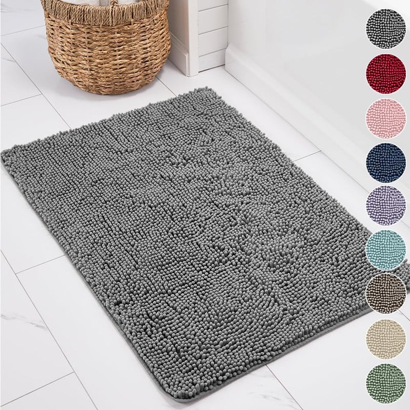 KANGAROO Bathroom Rugs  Chenille Soft Absorbent Bath Rug  Shaggy Shower Mat  Quick Dry Machine Wash Bathmat  Plush Carpet Mats for Tub  Bathtub and Bath Room Home Decor Accessories  42x24  Gray - Image 1