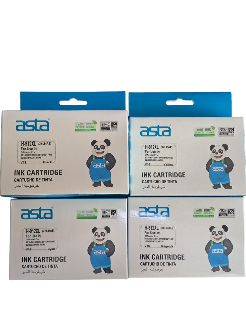 Asta 912XL Multipack Printer four color Cartridges, Replacement for HP Printer Cartridges OfficeJet 8010 8012 8013 8014 8015 8017 OfficeJet Pro 8020 8021 8022 8023 8024 8025 (Black Cyan Yellow Magenta)
