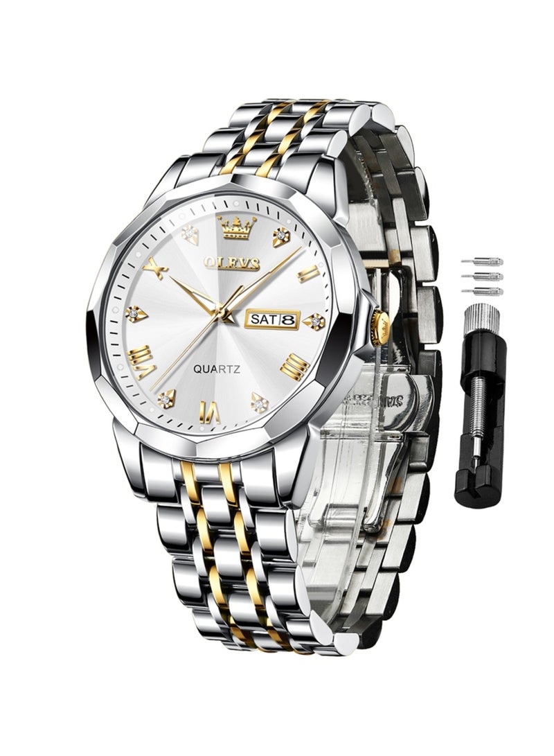 OLEVS ساعات OLEVS للرجال الأعمال التناظرية الكوارتز الفولاذ المقاوم للصدأ مقاومة للماء مضيئة تاريخ موضة كاجوال ساعة معصم - Image 1
