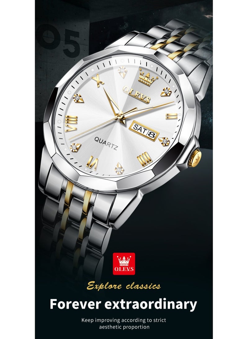 OLEVS ساعات OLEVS للرجال الأعمال التناظرية الكوارتز الفولاذ المقاوم للصدأ مقاومة للماء مضيئة تاريخ موضة كاجوال ساعة معصم - Image 2
