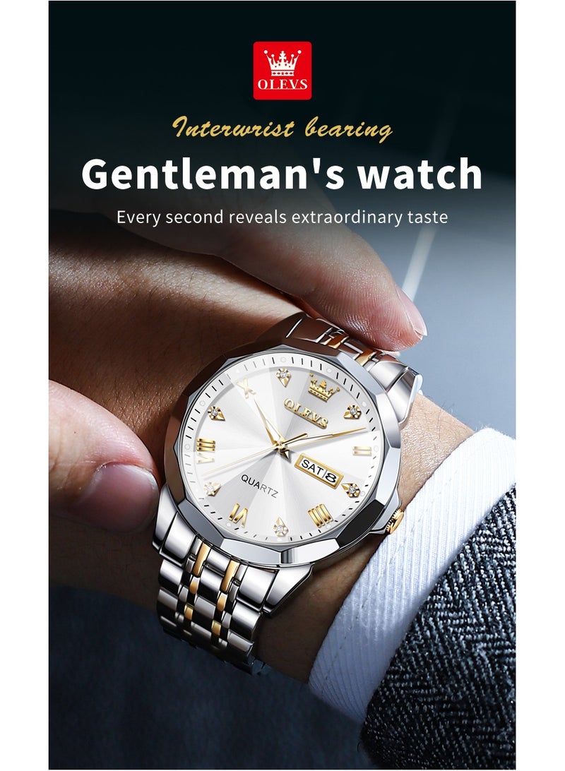 OLEVS ساعات OLEVS للرجال الأعمال التناظرية الكوارتز الفولاذ المقاوم للصدأ مقاومة للماء مضيئة تاريخ موضة كاجوال ساعة معصم - Image 4