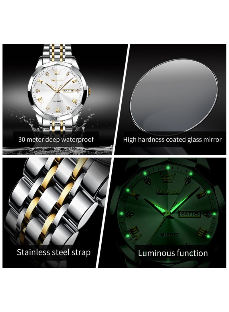 OLEVS ساعات OLEVS للرجال الأعمال التناظرية الكوارتز الفولاذ المقاوم للصدأ مقاومة للماء مضيئة تاريخ موضة كاجوال ساعة معصم - Image 3