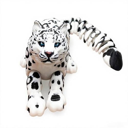 BuQueHM 3D Printed Animals 8in Snow Leopard Flexible Articulated 3D Animals for Stress Relief Unique Desk Decor - Image 1