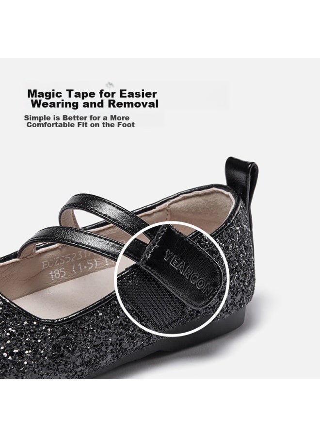 YEARCON Yierkang Children's Shoes, Autumn Girls' Leather Shoes, Kids' Princess Shoes, Aisha Crystal Shoes, Anti-kick Performance Shoes, Black, Size 26 - Image 4