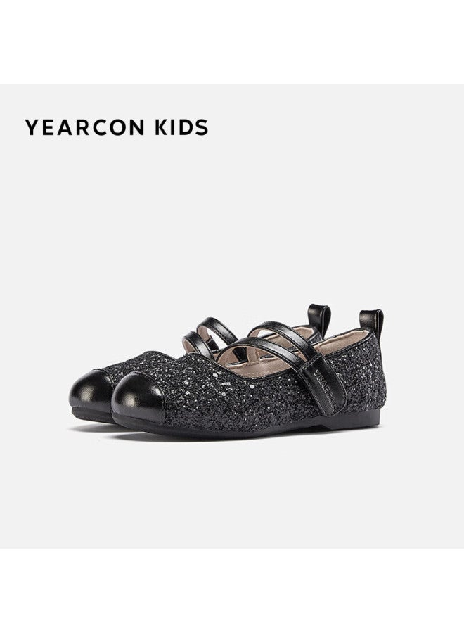 YEARCON Yierkang Children's Shoes, Autumn Girls' Leather Shoes, Kids' Princess Shoes, Aisha Crystal Shoes, Anti-kick Performance Shoes, Black, Size 26 - Image 2
