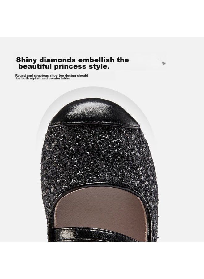 YEARCON Yierkang Children's Shoes, Autumn Girls' Leather Shoes, Kids' Princess Shoes, Aisha Crystal Shoes, Anti-kick Performance Shoes, Black, Size 26 - Image 3