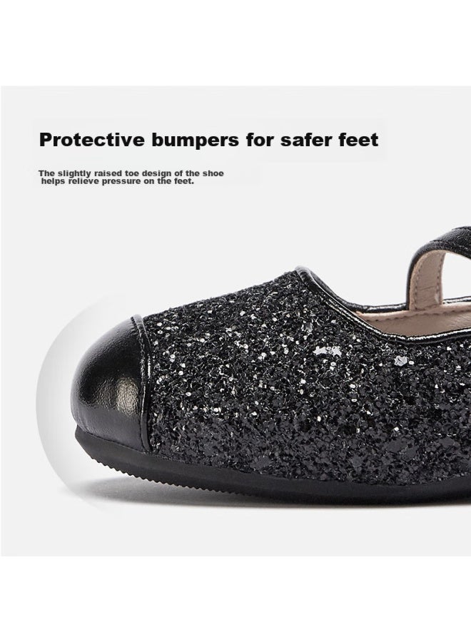 YEARCON Yierkang Children's Shoes, Autumn Girls' Leather Shoes, Kids' Princess Shoes, Aisha Crystal Shoes, Anti-kick Performance Shoes, Black, Size 26 - Image 5