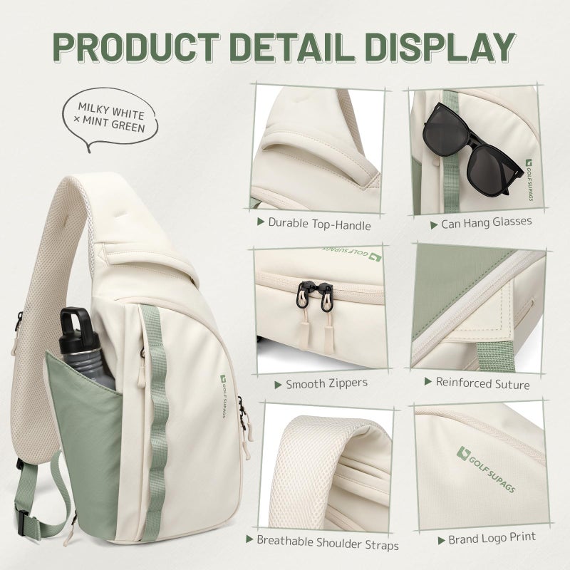 GOLF SUPAGS Sling Crossbody Bag for Men Women Tactical Shoulder Daypack Anti-Theft Cross Body Chest Bags for Casual Travel Hiking Sport Gym Motorcycle (Cream White & Mint Green) - Image 4