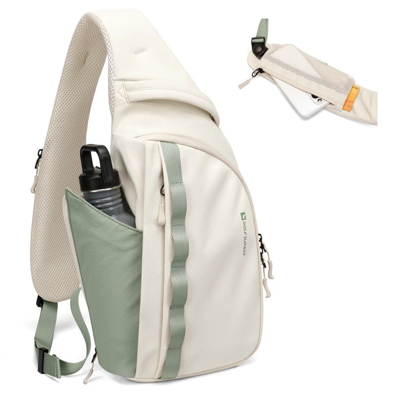 GOLF SUPAGS Sling Crossbody Bag for Men Women Tactical Shoulder Daypack Anti-Theft Cross Body Chest Bags for Casual Travel Hiking Sport Gym Motorcycle (Cream White & Mint Green) - Image 1