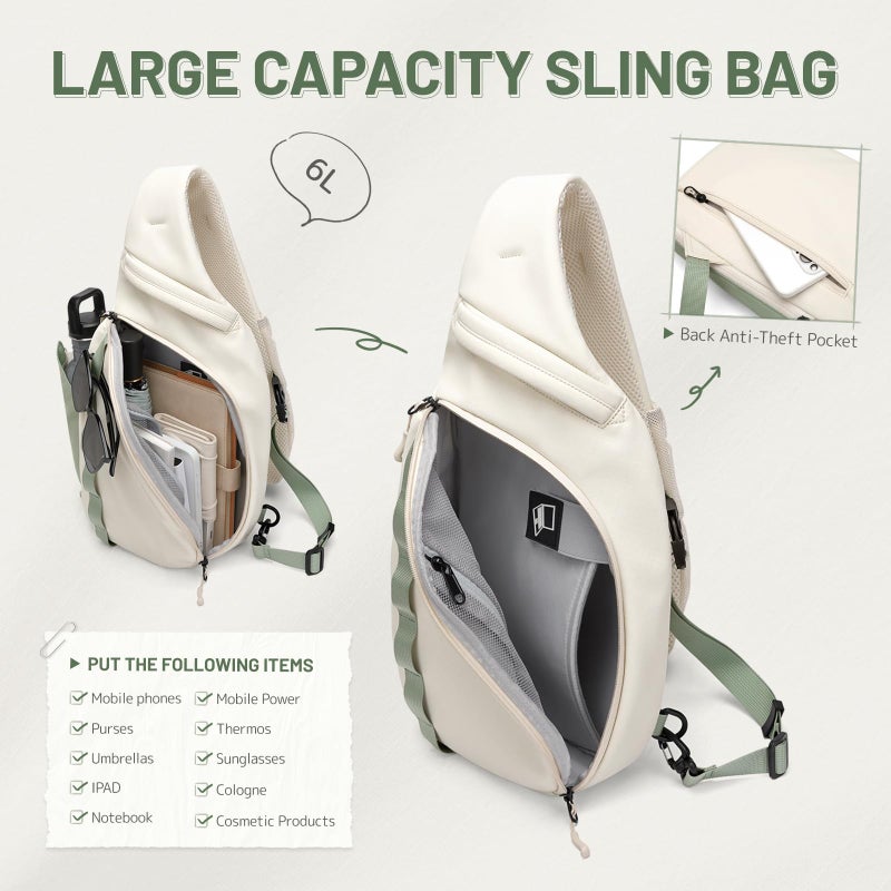 GOLF SUPAGS Sling Crossbody Bag for Men Women Tactical Shoulder Daypack Anti-Theft Cross Body Chest Bags for Casual Travel Hiking Sport Gym Motorcycle (Cream White & Mint Green) - Image 3