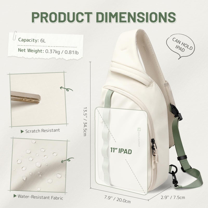 GOLF SUPAGS Sling Crossbody Bag for Men Women Tactical Shoulder Daypack Anti-Theft Cross Body Chest Bags for Casual Travel Hiking Sport Gym Motorcycle (Cream White & Mint Green) - Image 5