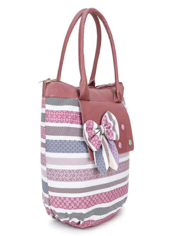 Nexeura Trendy Girls Handbag with Bow | Cute Printed Tote Bag for Women | Stylish Casual Shoulder Purse | Lightweight PU Leather Ladies Hand Bag | Fashion Daily Use (MAROON) - Image 2