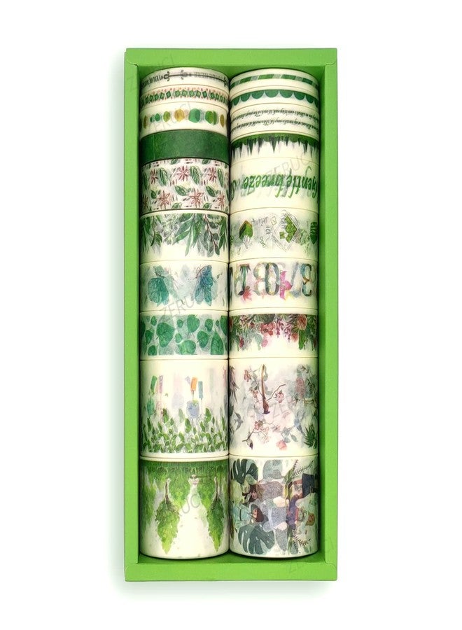 Zeruci Japanese Decorative Washi Tape Nature Series Gift Box | 20 Units 2 Metre Long Multi-Purpose Stationery Craft Tape Rolls For BUJO Journal Scrapbook Dear Diary (Green Breeze Theme) - Image 1