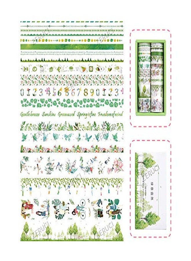 Zeruci Japanese Decorative Washi Tape Nature Series Gift Box | 20 Units 2 Metre Long Multi-Purpose Stationery Craft Tape Rolls For BUJO Journal Scrapbook Dear Diary (Green Breeze Theme) - Image 3