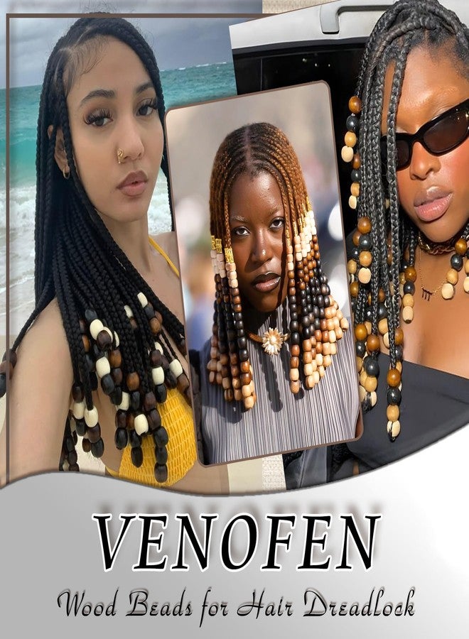 VENOFEN 60PCS Wood Hair Beads Large Hole Black Natural Bead for Locs Vintage Dreadlock Jewelry Wooden Beads Hair Accessories for Women and Girls - Image 5