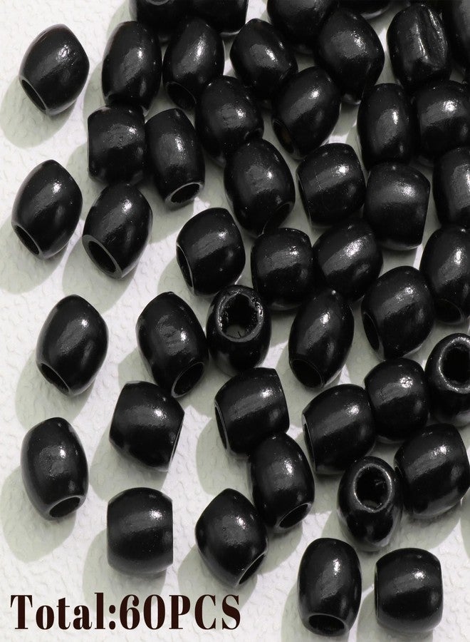 VENOFEN 60PCS Wood Hair Beads Large Hole Black Natural Bead for Locs Vintage Dreadlock Jewelry Wooden Beads Hair Accessories for Women and Girls - Image 2