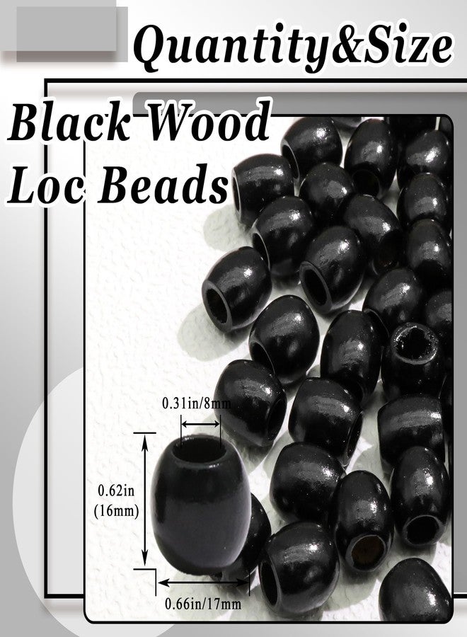 VENOFEN 60PCS Wood Hair Beads Large Hole Black Natural Bead for Locs Vintage Dreadlock Jewelry Wooden Beads Hair Accessories for Women and Girls - Image 4