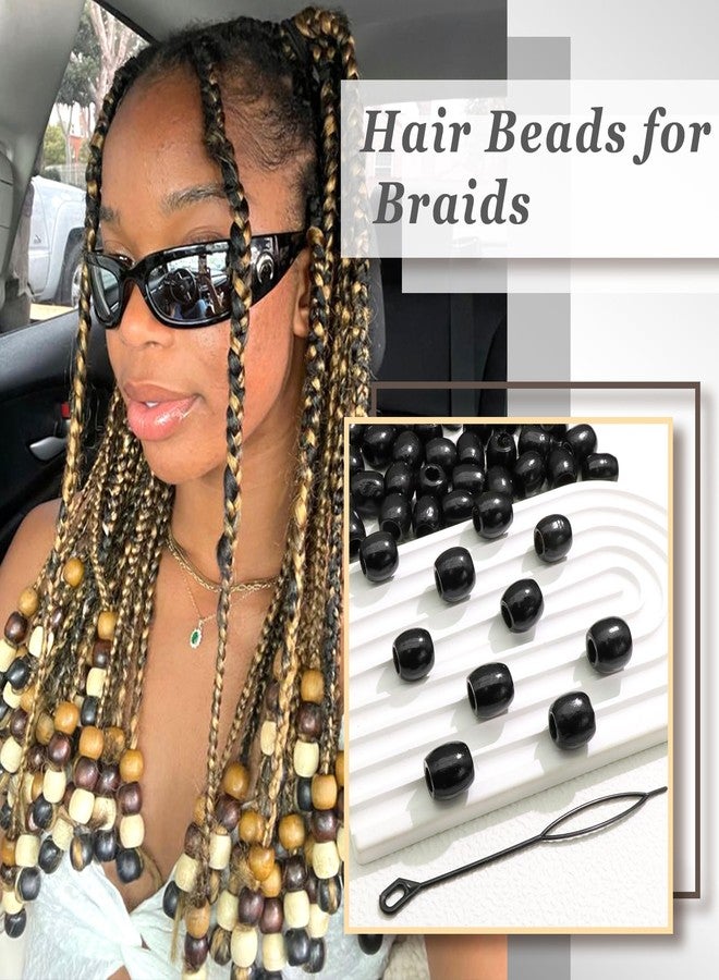 VENOFEN 60PCS Wood Hair Beads Large Hole Black Natural Bead for Locs Vintage Dreadlock Jewelry Wooden Beads Hair Accessories for Women and Girls - Image 3