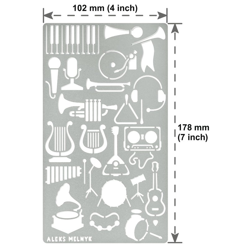 Aleks Melnyk No.492 Metal Stencils, Song Writer's Composing Templates for Music Notes, 3 PCS, Large Symbols, Bullet Journaling, Bookmark, Engraving Wood, Wood Burning and Patterns - Image 2