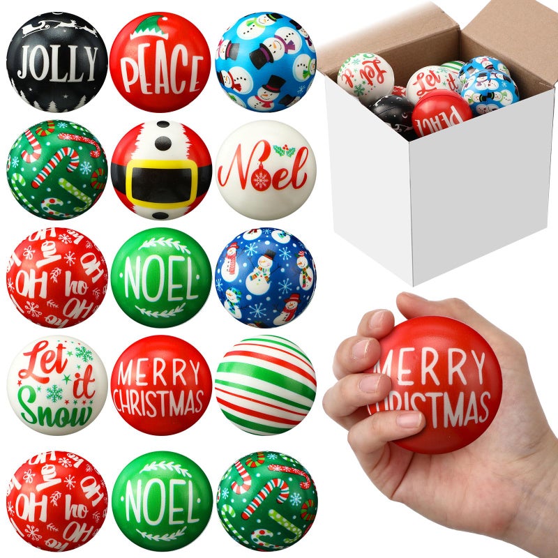 JellyArch 16 Pcs Christmas Stress Ball Bulk 2 Inch Christmas Mini Foam Stress Balls Santa Claus Snowman Cane Relief Toy Motivational Gifts for Party Favors Stocking Stuffers Gift Goodie Bag Fillers - Image 3