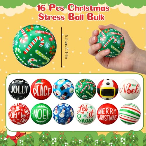 JellyArch 16 Pcs Christmas Stress Ball Bulk 2 Inch Christmas Mini Foam Stress Balls Santa Claus Snowman Cane Relief Toy Motivational Gifts for Party Favors Stocking Stuffers Gift Goodie Bag Fillers - Image 5