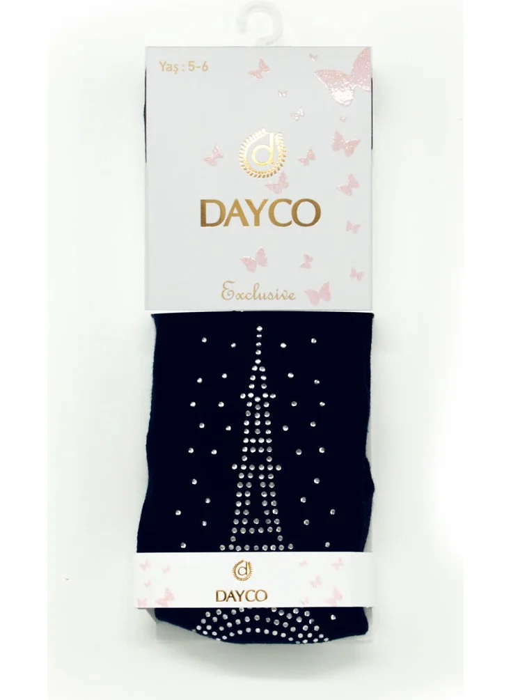 DAYCO Stone Embroidered Eiffel Tower Patterned Navy Blue Children's Pantyhose