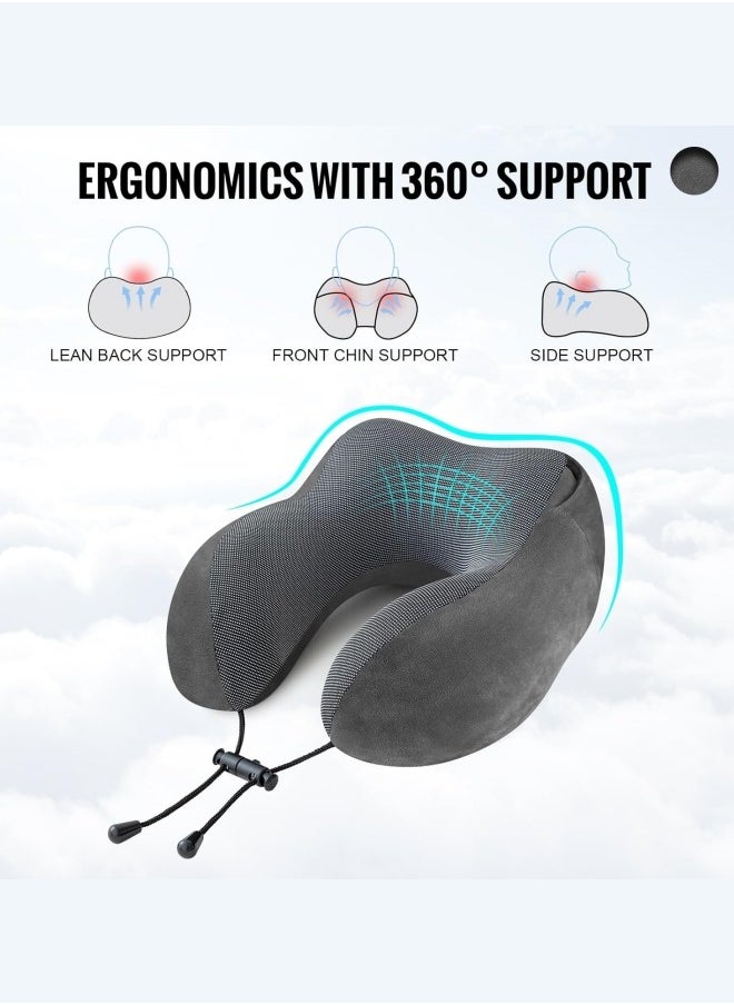 Aikenn - Travel Pillow Neck Pillow Nap U-Shaped Pillow Hooded Multifunctional Neck Pillow Neck Cushion Hooded Velvet Memory Foam Neck Pillow Adult Head And Neck Support Suitable For Airplane Travel Long-Distance Flight Office Car Sleep Rest (Dark Gray) - Image 1