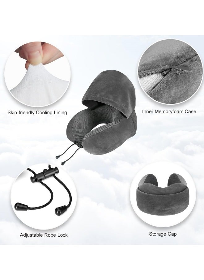 Aikenn - Travel Pillow Neck Pillow Nap U-Shaped Pillow Hooded Multifunctional Neck Pillow Neck Cushion Hooded Velvet Memory Foam Neck Pillow Adult Head And Neck Support Suitable For Airplane Travel Long-Distance Flight Office Car Sleep Rest (Dark Gray) - Image 1