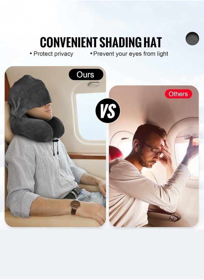 Aikenn - Travel Pillow Neck Pillow Nap U-Shaped Pillow Hooded Multifunctional Neck Pillow Neck Cushion Hooded Velvet Memory Foam Neck Pillow Adult Head And Neck Support Suitable For Airplane Travel Long-Distance Flight Office Car Sleep Rest (Dark Gray) - Image 1