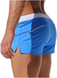 NIBEMINENT Drawstring Elastic Waist Skinny Swim Shorts Blue  - Image 2