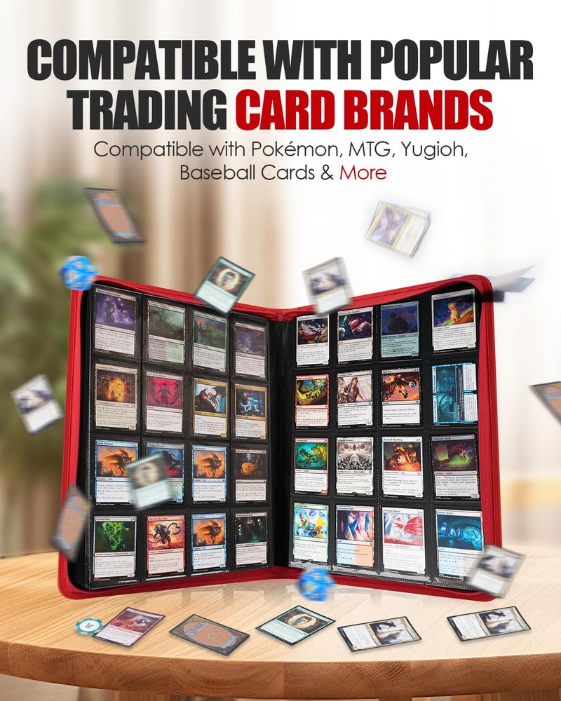 HHZ 16-Pocket Card Binder - Card Binder Holds 832 Cards with Durable PU Leather & Side Loading for Baseball, Sport, MTG, TCG, PKM, Game Card, Regular Cards Binders Double Sided Pocket Collector Album(Red) - Image 4