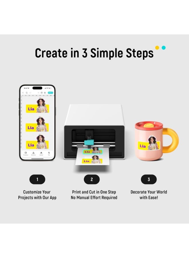 Liene PixCut S1 Photo Sticker Printer & Die Cutting Machine, All-in-One Sticker Maker, 300 DPI Thermal Dye Sublimation, Wireless DIY Craft Printer for Labels & Gifts - Image 2