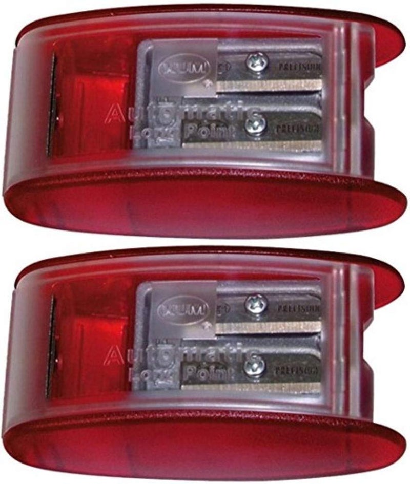 Kum 1053021 Model AS2KM Two Hole Automatic Long Point Pencil Sharpener, Red Plastic Casing, Makes Long Pencil Point in 2 Steps, Automatic Brake Prevents Oversharpening (Pack of 2) - Image 3
