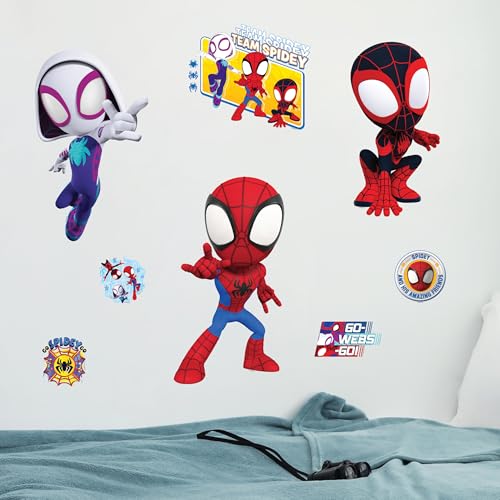 WALL PALZ Marvel Spidey and His Amazing Friends Team Wall Decal - 11"-13" Spidey Spin Ghost Spider Vinyl Stickers for Bedroom Bathroom Decor - Peel and Stick Room Decorations - Image 1
