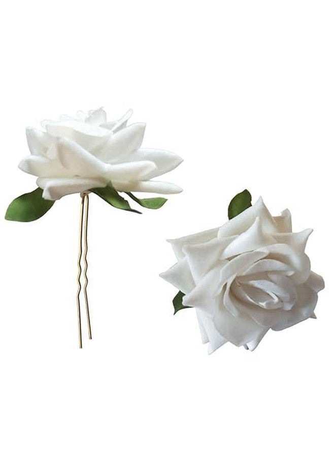 SURAKO COLLECTIONS Handmade Bride baby pink Rose Floral Juda Pin For Women and Girls | Elegant baby pink Rose U-shaped Hair Pin Wedding Hair Accessories | Pack Of 2 (White) - Image 1