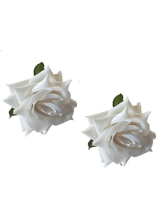 SURAKO COLLECTIONS Handmade Bride baby pink Rose Floral Juda Pin For Women and Girls | Elegant baby pink Rose U-shaped Hair Pin Wedding Hair Accessories | Pack Of 2 (White) - Image 3