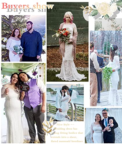 LALAGEN Women's Floral Lace Long Sleeve Off Shoulder Wedding Mermaid Dress White XL - Image 3