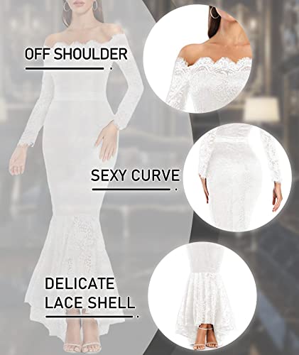 LALAGEN Women's Floral Lace Long Sleeve Off Shoulder Wedding Mermaid Dress White XL - Image 5