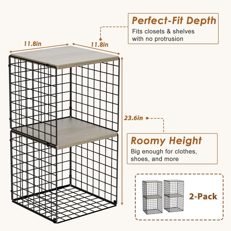 Hencawima 4-Tier Stackable Closet Organizers and Storage, Dual-Layer Reinforced Clothing Cube Shelves with Wood Tops, Sturdy Clothes Storage Bins & Shelf Basket for Wardrobe, Closet Organizer System - Image 3