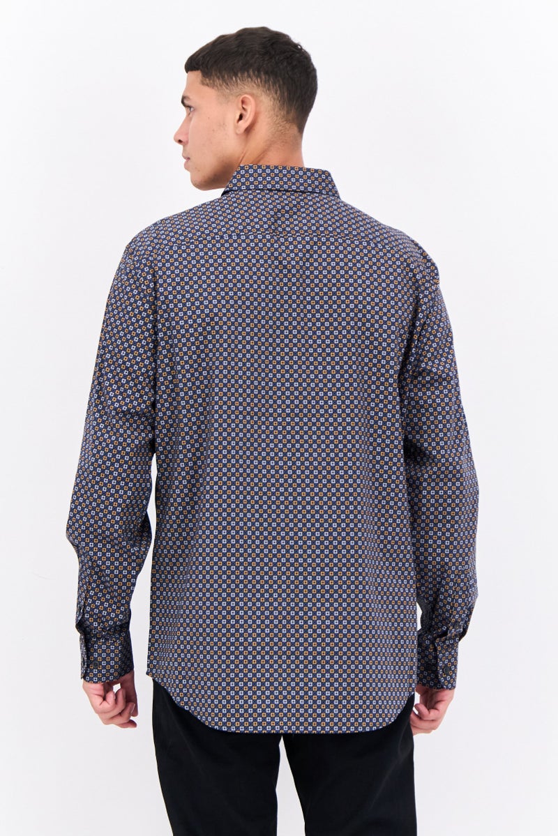 PERRY ELLIS Men Stretch Fit Allover Print Long Sleeves Casual Shirt, Multicolor - Image 3