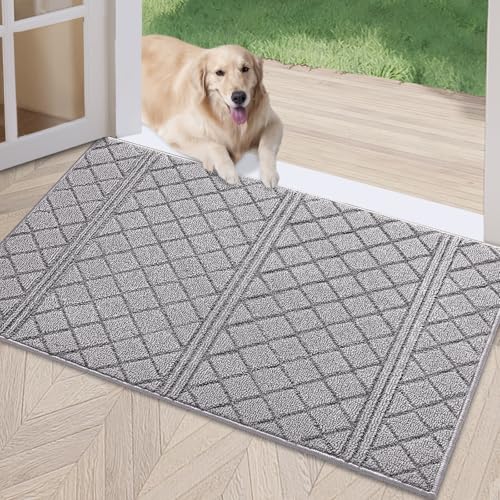 REFETONE Indoor Doormat, Front Back Door Mat 24"x36" Absorbent Rubber Backing Non Slip Door Mats, Low-Profile Resist Dirt Rugs, Machine Washable Door Rug Inside Floor Mat for Entryway, Light Grey - Image 1