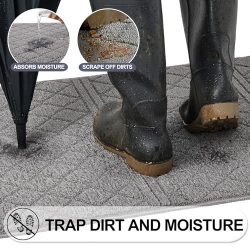 REFETONE Indoor Doormat, Front Back Door Mat 24"x36" Absorbent Rubber Backing Non Slip Door Mats, Low-Profile Resist Dirt Rugs, Machine Washable Door Rug Inside Floor Mat for Entryway, Light Grey - Image 3